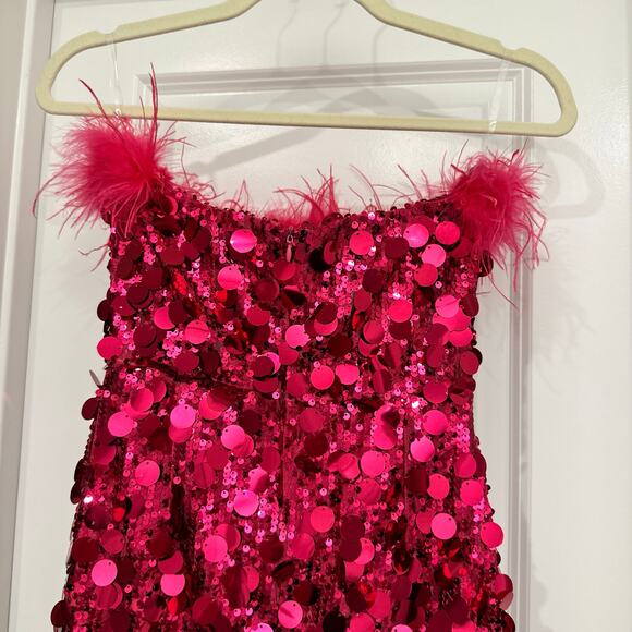 NWT‎ Nookie Electra Feather Trim Sequin Midi Dress in Fuchsia Size Small - Picture 5 of 6